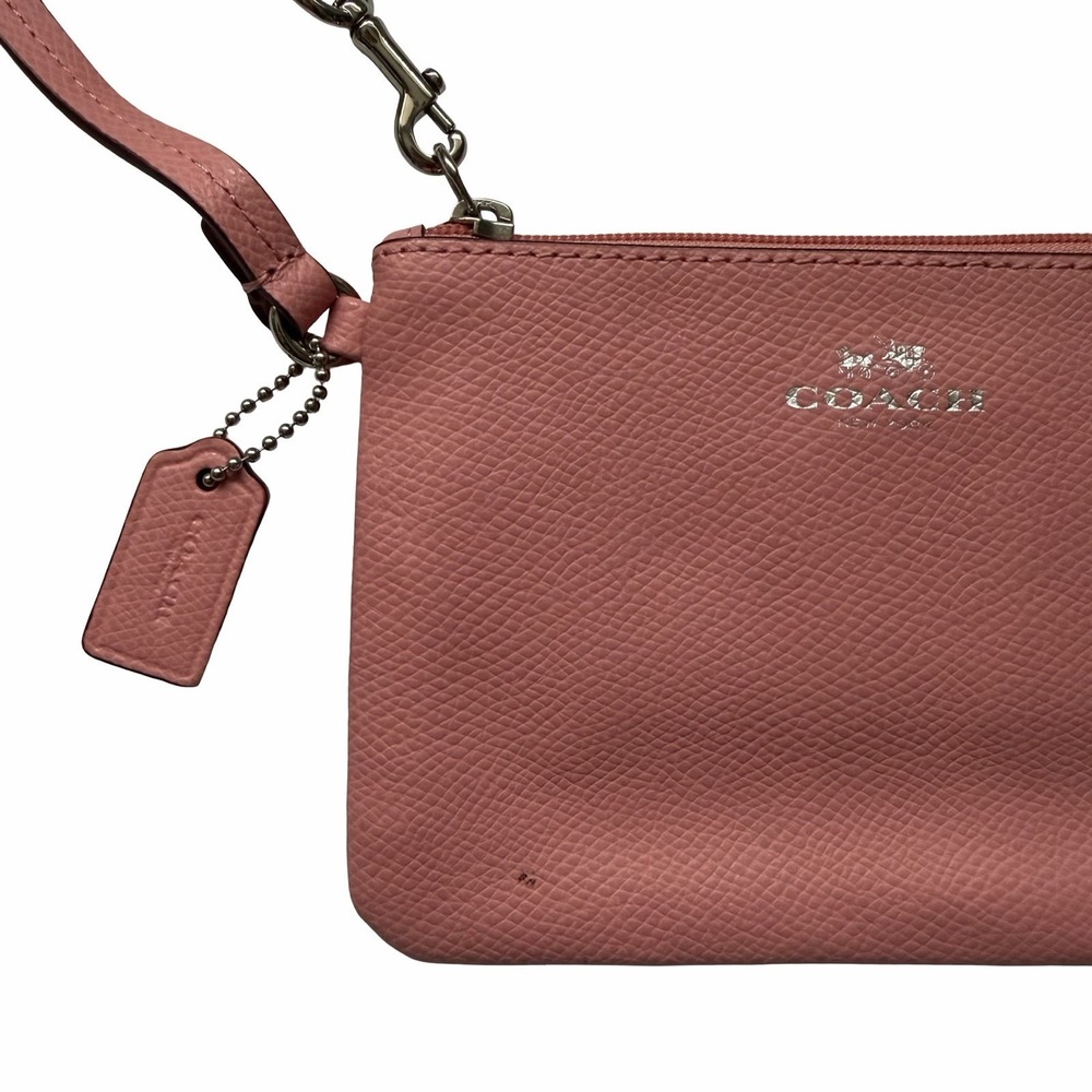 Coach Pebbled‎ Leather Zip Top Pouch Wristlet Pink Wallet F52850 - Picture 5 of 7